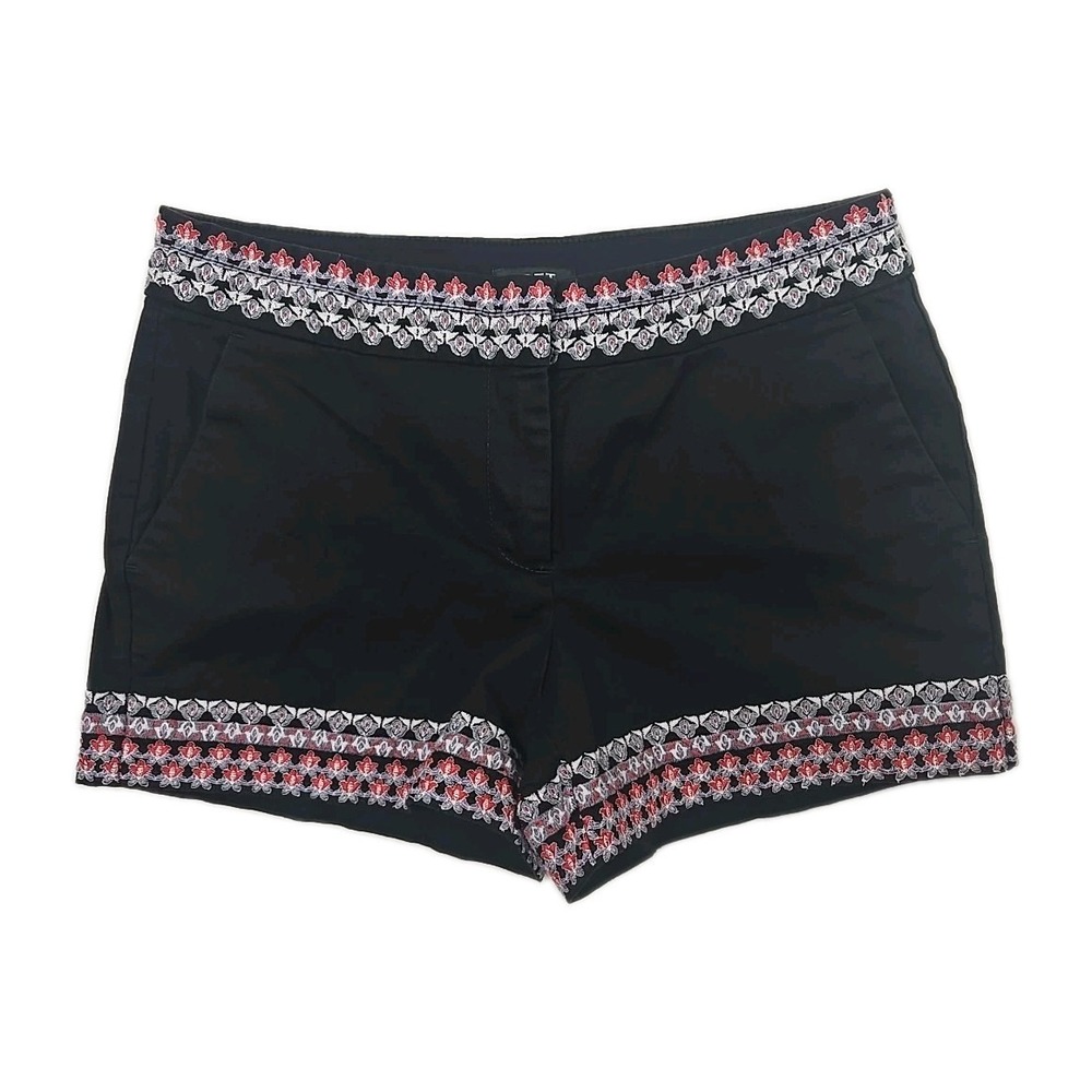 LOFT‎ Womens Twill Trouser Shorts Embroidered Detail Size 4 Black